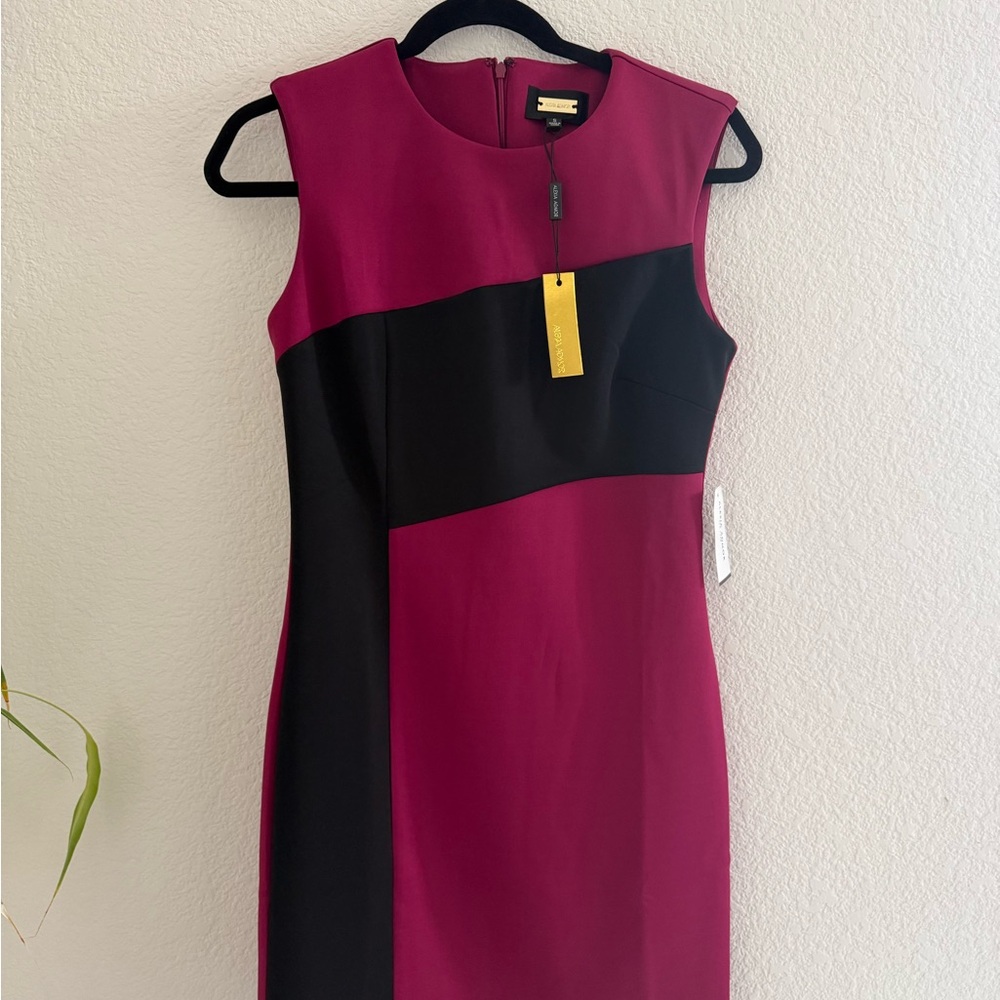 Elegant Black and Magenta Colorblock Dress